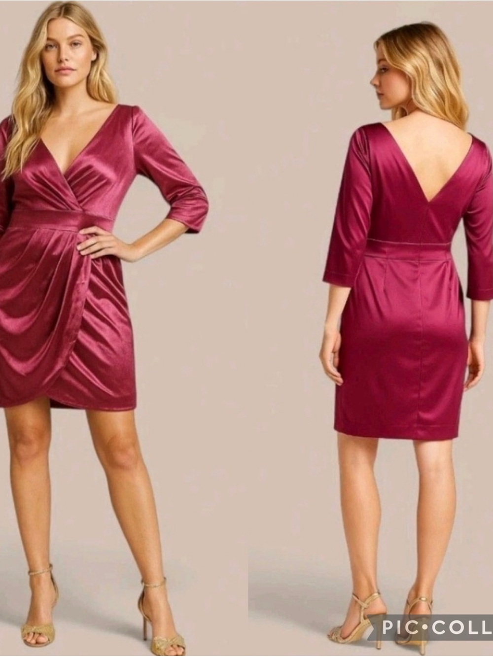 BNWT Kay Unger Satin Wrap-Front Cocktail Dress in Berry Pink size 8